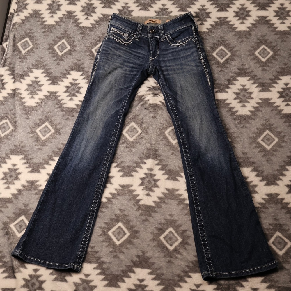 Ariat REAL Denim Bootcut Jeans 24S Dark Wash Contrast Stitch Mid Rise 10016202